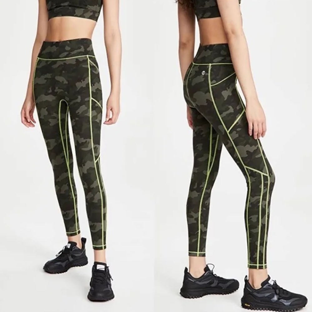 All Access Green Camouflage Leggings with Neon Accents